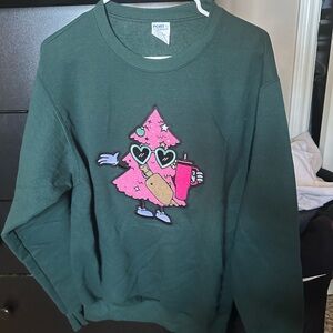 Green Sweatshirt with Pink Christmas Tree Graphic